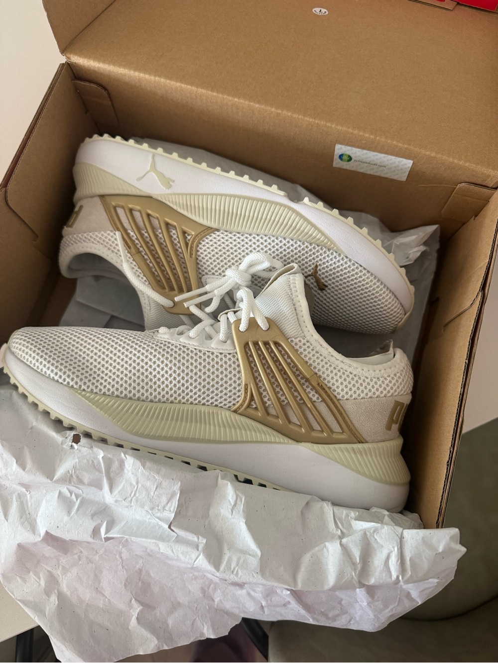 Puma Women's White & Gold Athletic Mesh Sneakers
